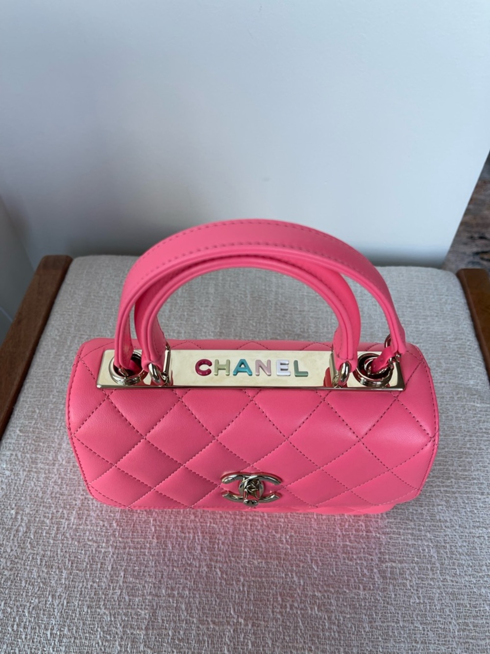 Chanel Mini Quilted Flap Bag Crossbody Top handle Bubblegum-Coral Pink RARE - Picture 7 of 15